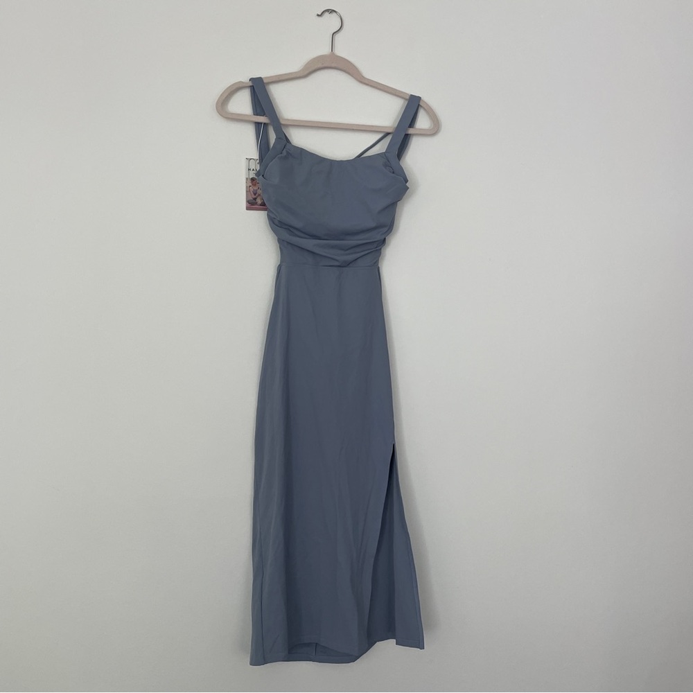 NWT Halara Ruched Lace Up Bodycon Midi Dress - Snowfake Blue - Size S - Picture 2 of 9